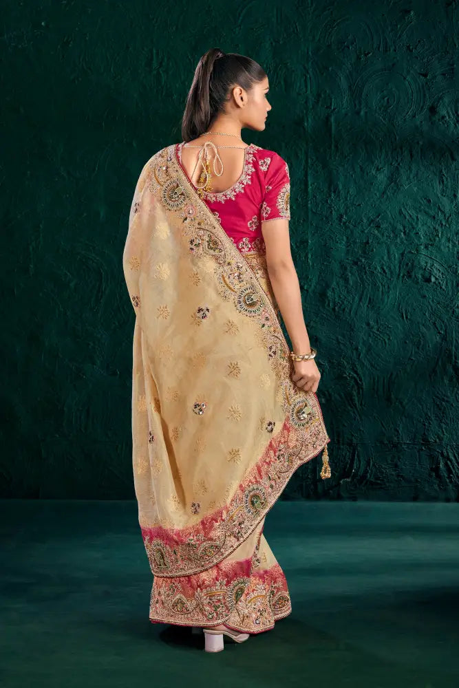 Multi-Color Banarasee Saree Designed With Delicate Stone Details Saree