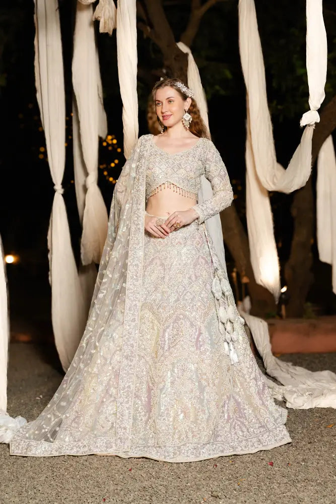Multi White Lehenga With Multi-Handwork Sequence Jarkan And Thread Embroidery