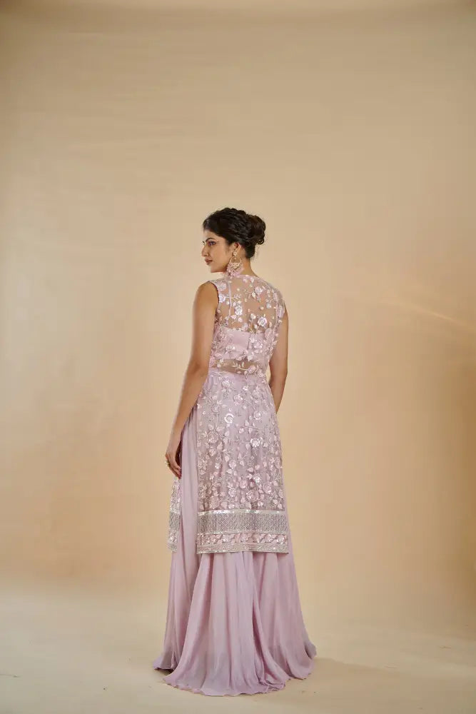 Party Wear Mauve Indo Western With Decorative Mirror And Stone Work Indo Western
