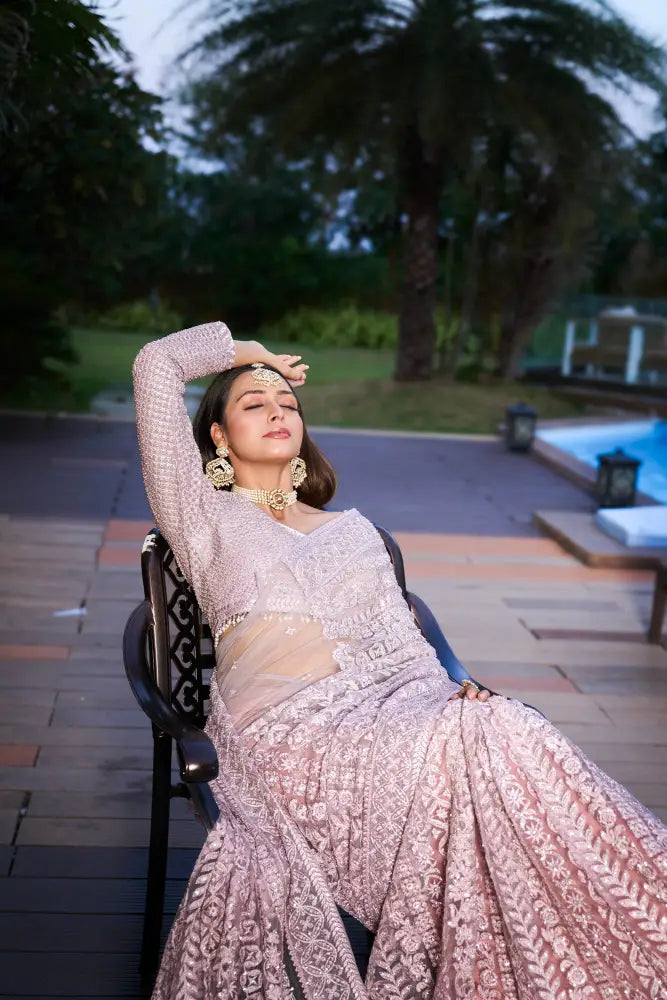 Pink Designer Handwork Saree With Sequence And Jarkan