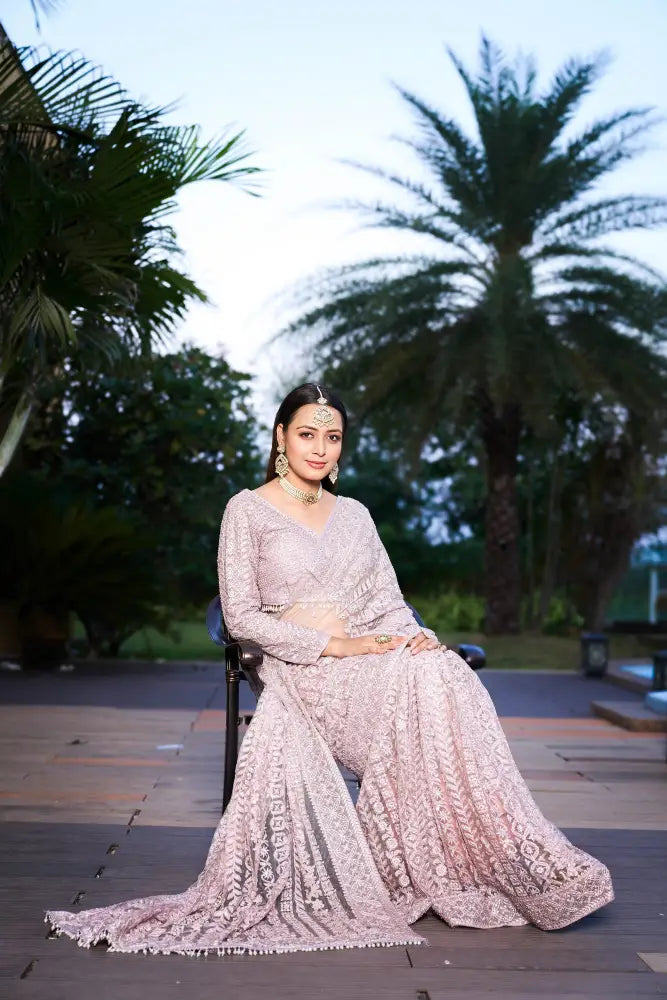 Pink Designer Handwork Saree With Sequence And Jarkan