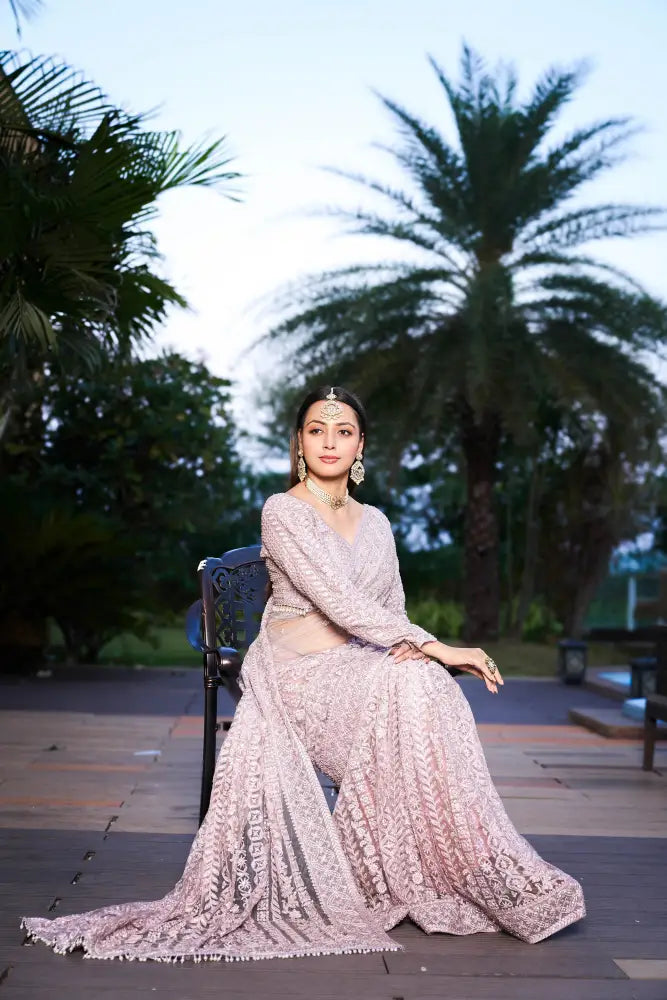 Pink Designer Handwork Saree With Sequence And Jarkan