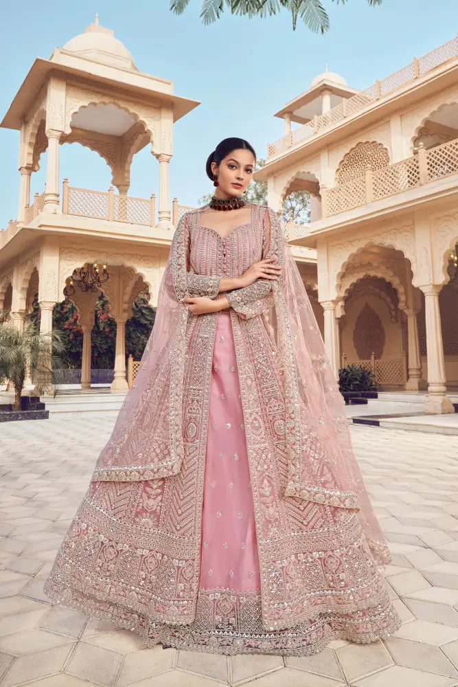 Pink Net Saree Exquisitely Handcrafted With Bead And Cut Dana Work Saree