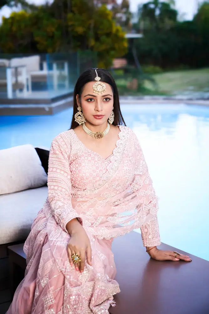 Pink Saree Ready Made Blouse With Exquisite Detailing