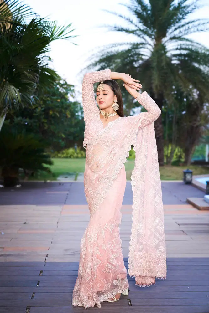 Pink Saree Ready Made Blouse With Exquisite Detailing