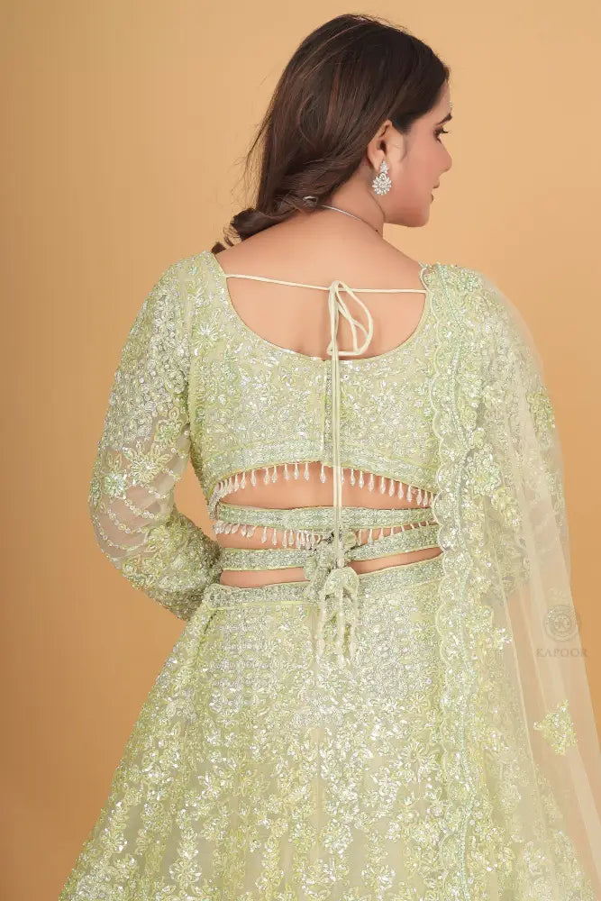 Pista Green Lehenga With Handwork And Sequins