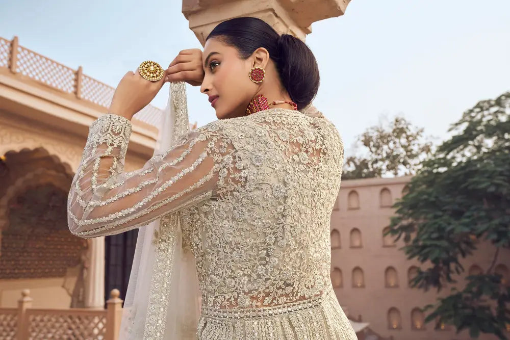 Premium Gold Saree In Net Fabric With Artistic Thread And Dana Detailing Saree