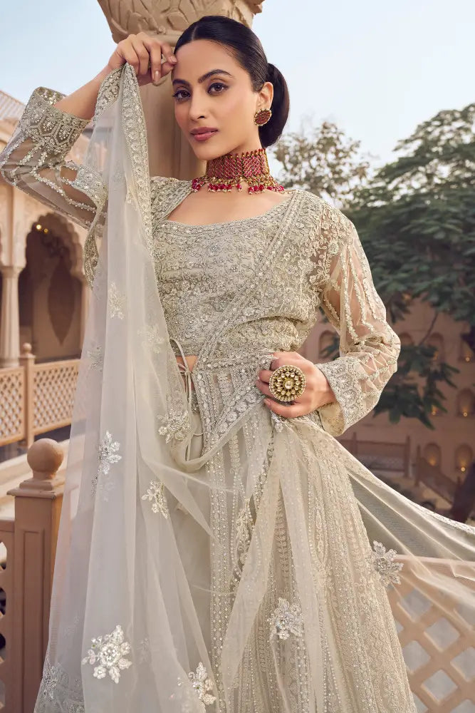 Premium Gold Saree In Net Fabric With Artistic Thread And Dana Detailing Saree