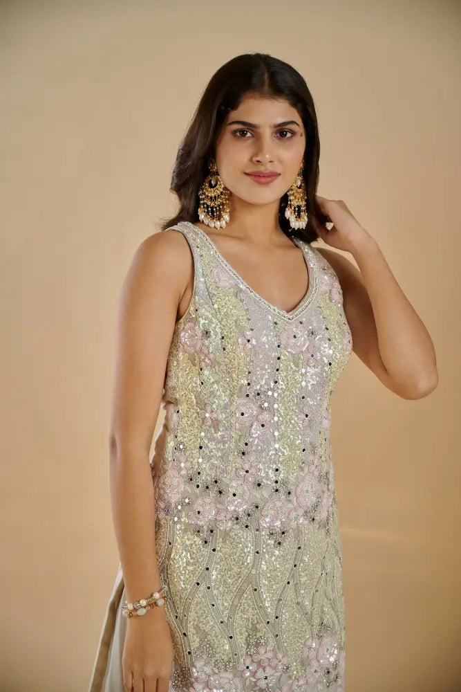 Premium Multi Color Suit In Georgette With Stunning Multi Work Art Suits