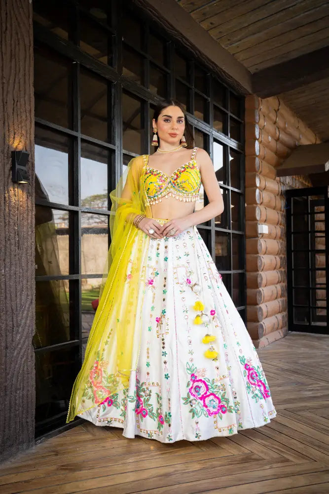 Premium Silk Lehenga In Multi Yellow Adorned With Detailed Embroidery Lehenga