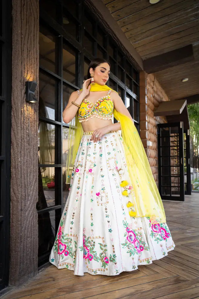 Premium Silk Lehenga In Multi Yellow Adorned With Detailed Embroidery Lehenga