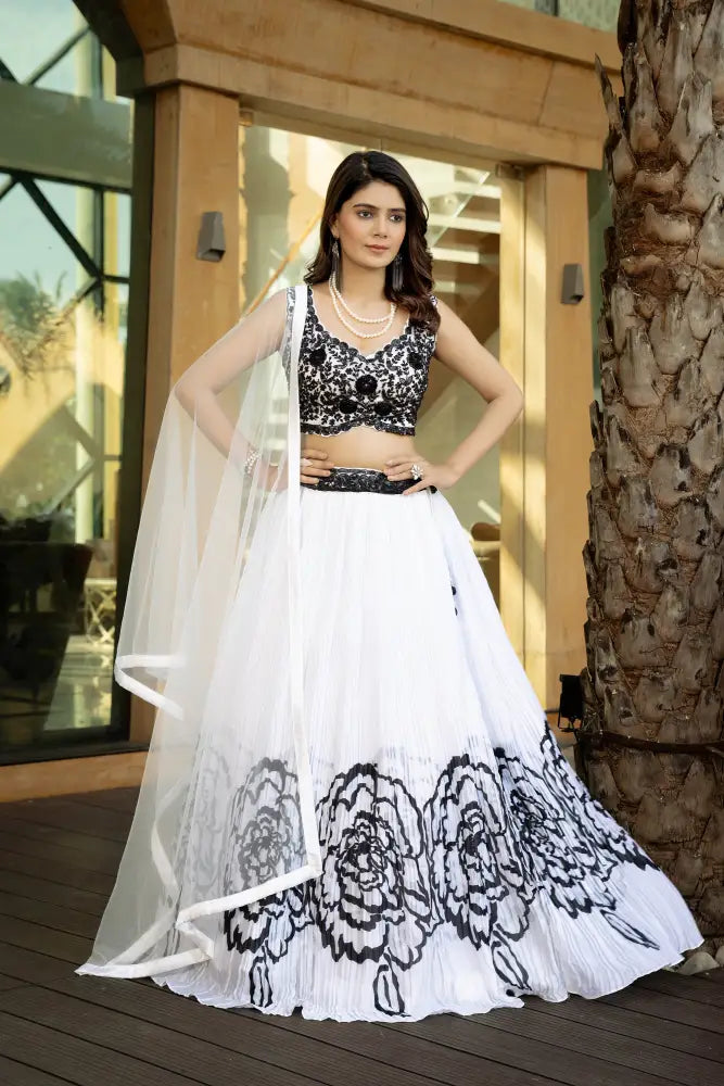 Premium White Print Lehenga With Detailed Hand Stitching Lehenga