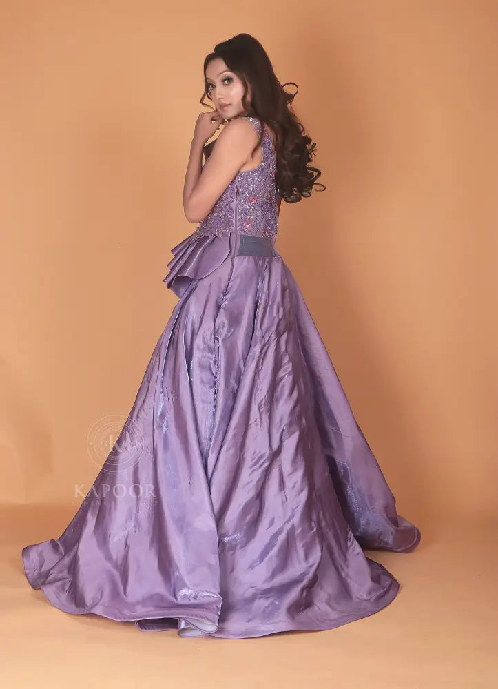 Purple Beaded Designer Gown For Unmatched Sophistication