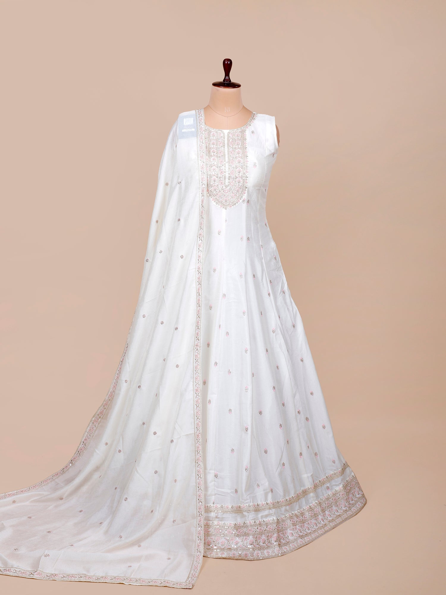 white christmas dresses White Silk Casual Gown with Embroidery <!-- – Kapoor Lehenga Saree-->