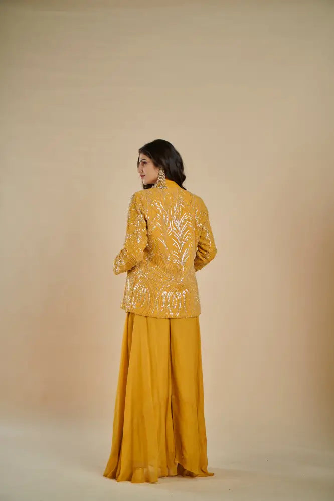 Rich Yellow Indo Western With Beautiful Handcrafted Artwork Indo Western