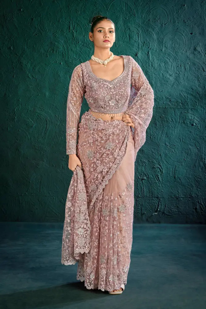 The Perfect Mauve Net Saree To Shine At Any Event Saree