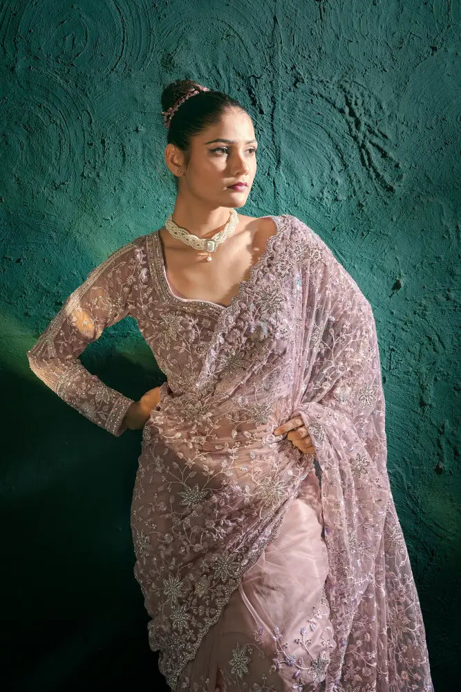 The Perfect Mauve Net Saree To Shine At Any Event Saree