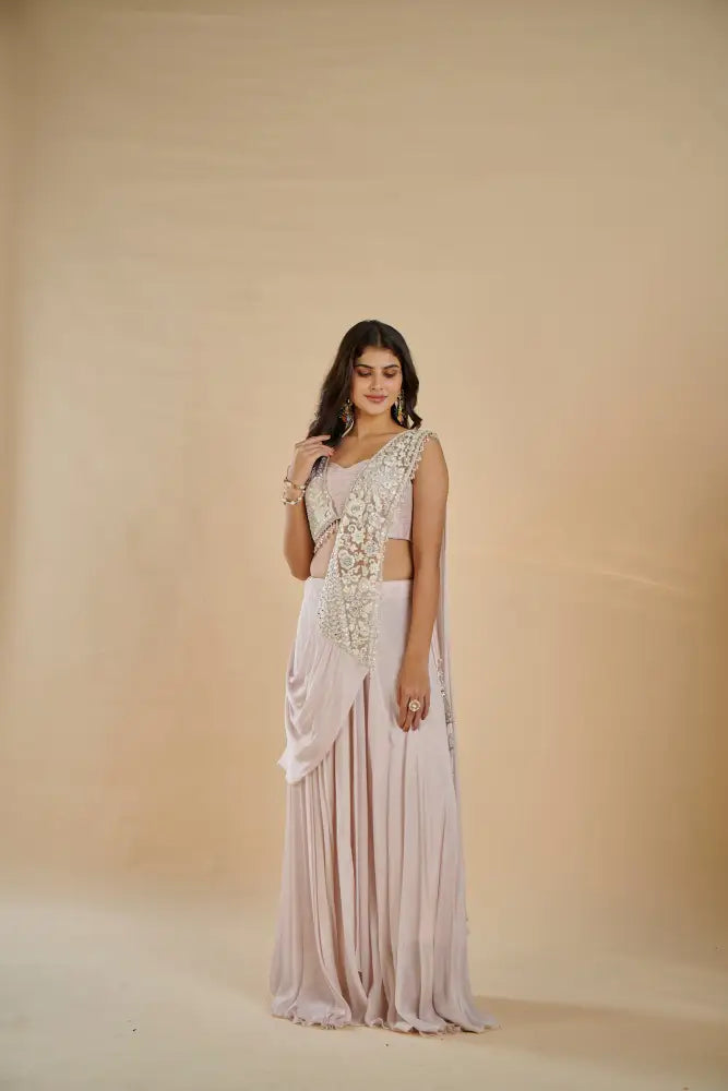 Unique Exclusive Mauve Saree With Handmade Work For Celebrations Saree