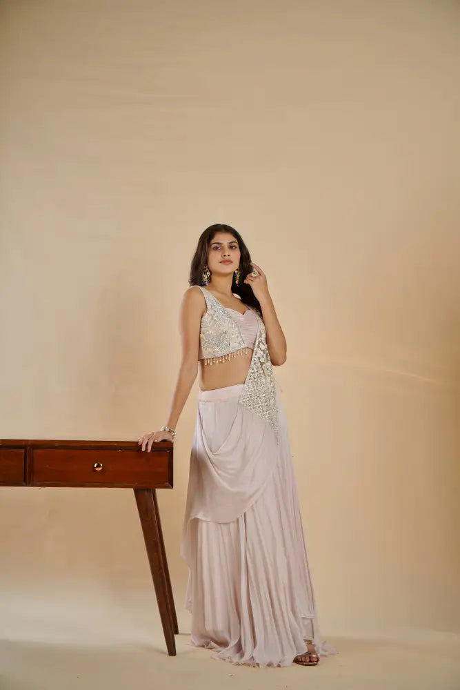 Unique Exclusive Mauve Saree With Handmade Work For Celebrations Saree