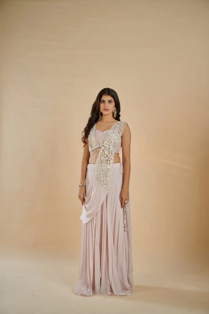 Unique Exclusive Mauve Saree With Handmade Work For Celebrations Saree