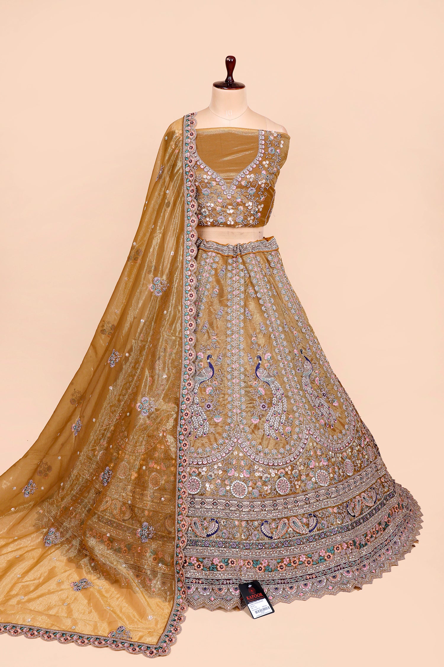 Copper Gold Shimmer Lehenga With Intricate Jarkan