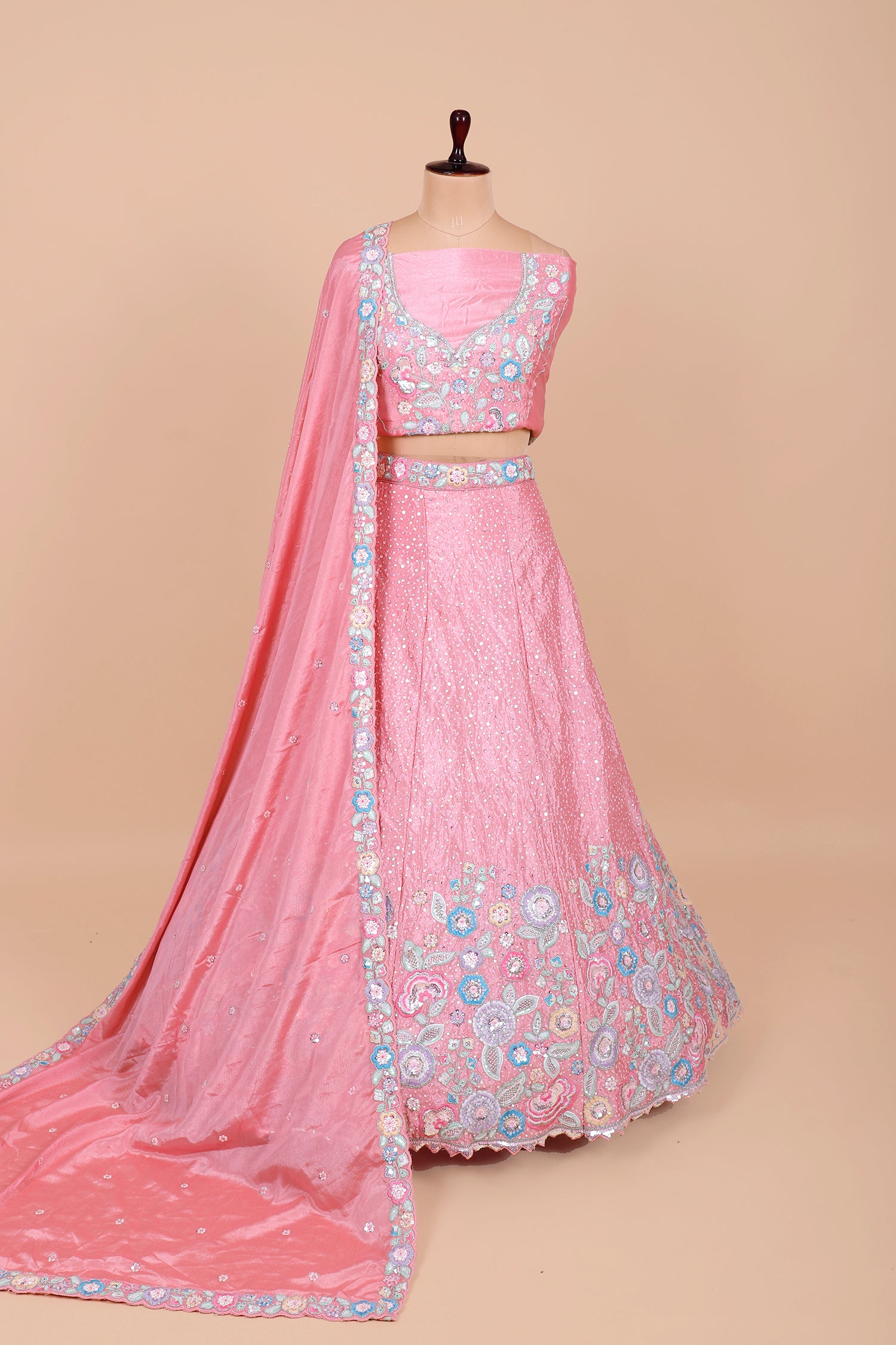 Pink Chinon Lehenga With Jarkan Work