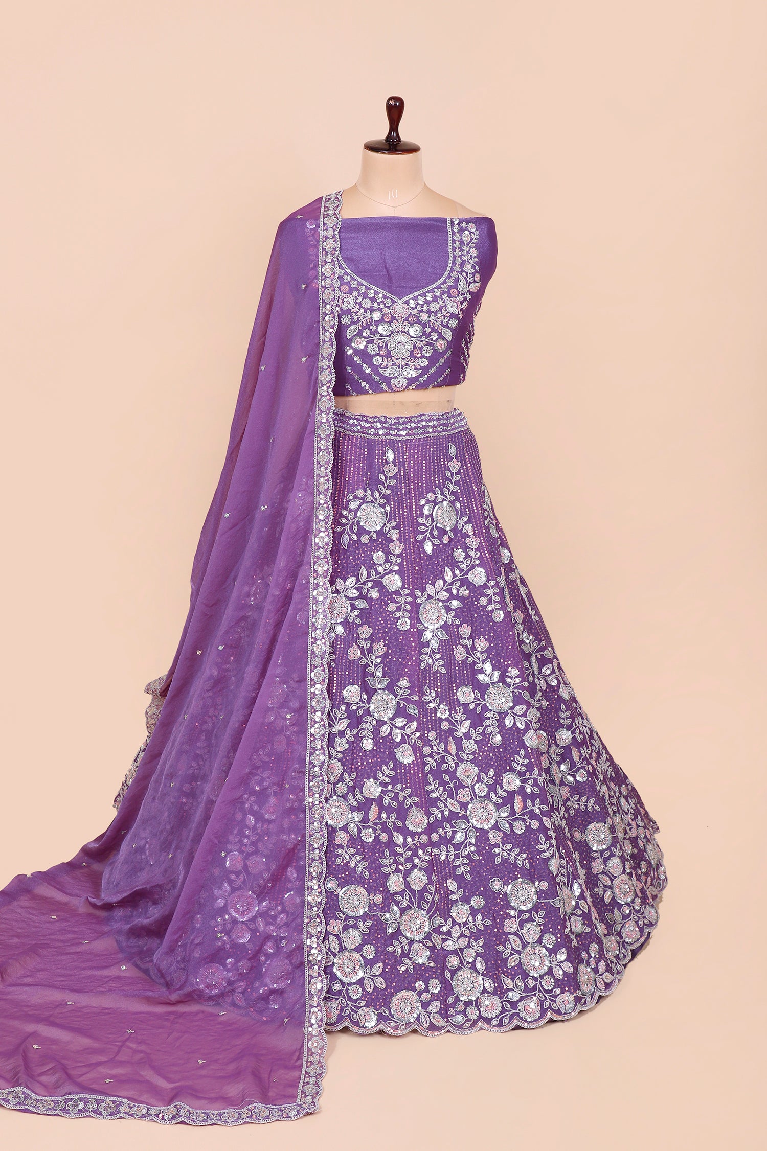 Purple Shimmer Lehenga With Sequins