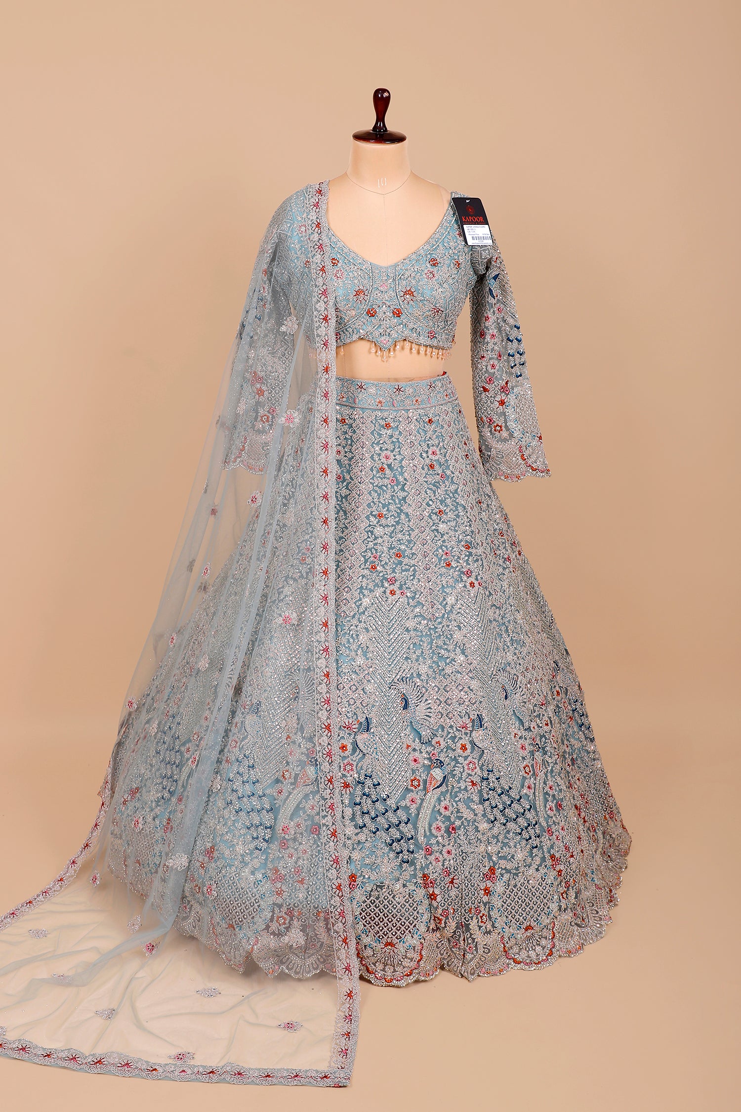 Sky Blue Net Multi-Thread Embroidered Crop Top