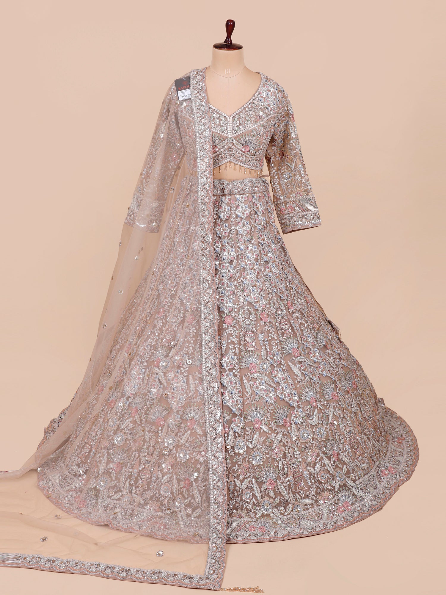 Sunset Peach Sparkle Jarkan Beads Lehenga