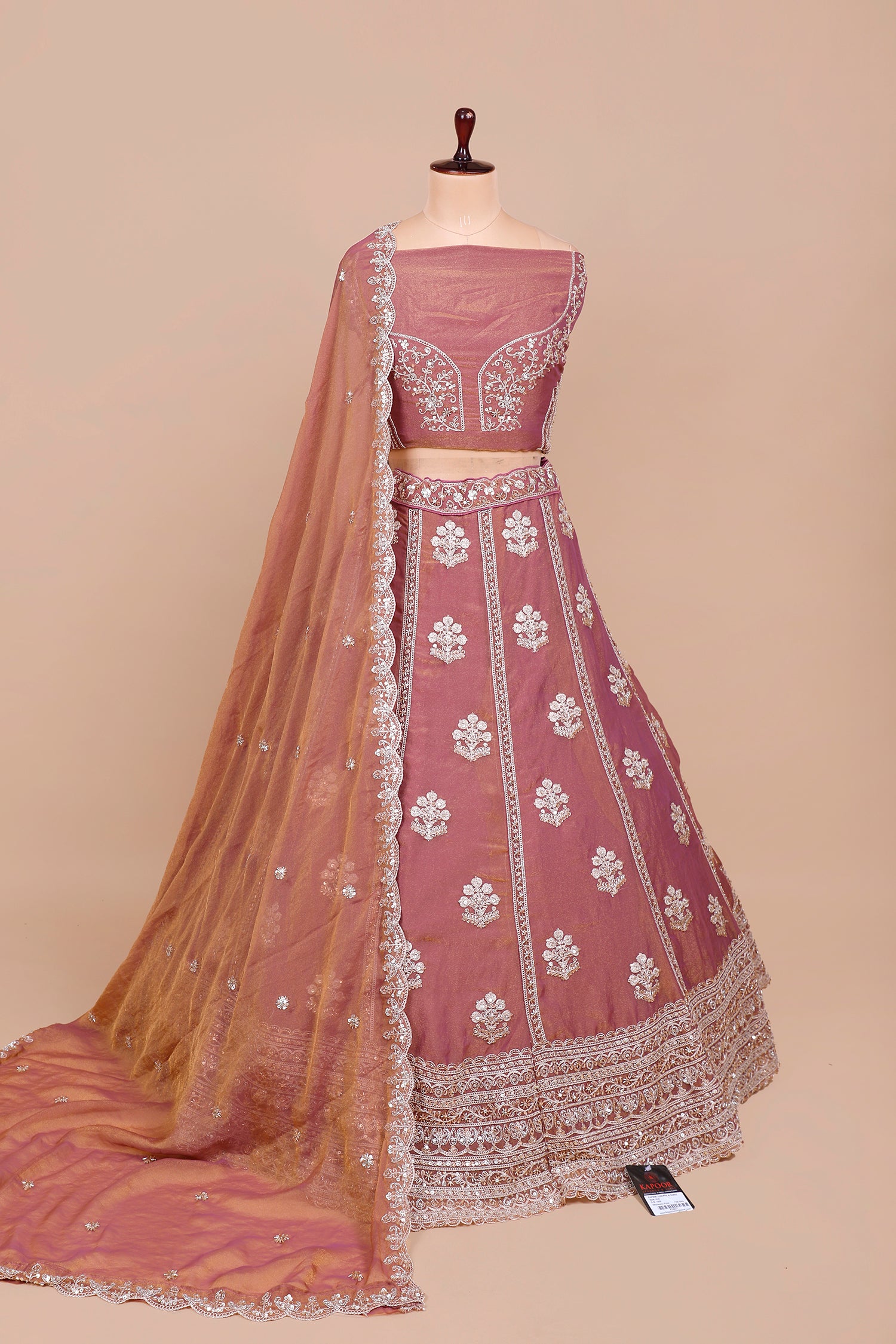 Red Pinkish Shimmer Hand Beaded Lehenga