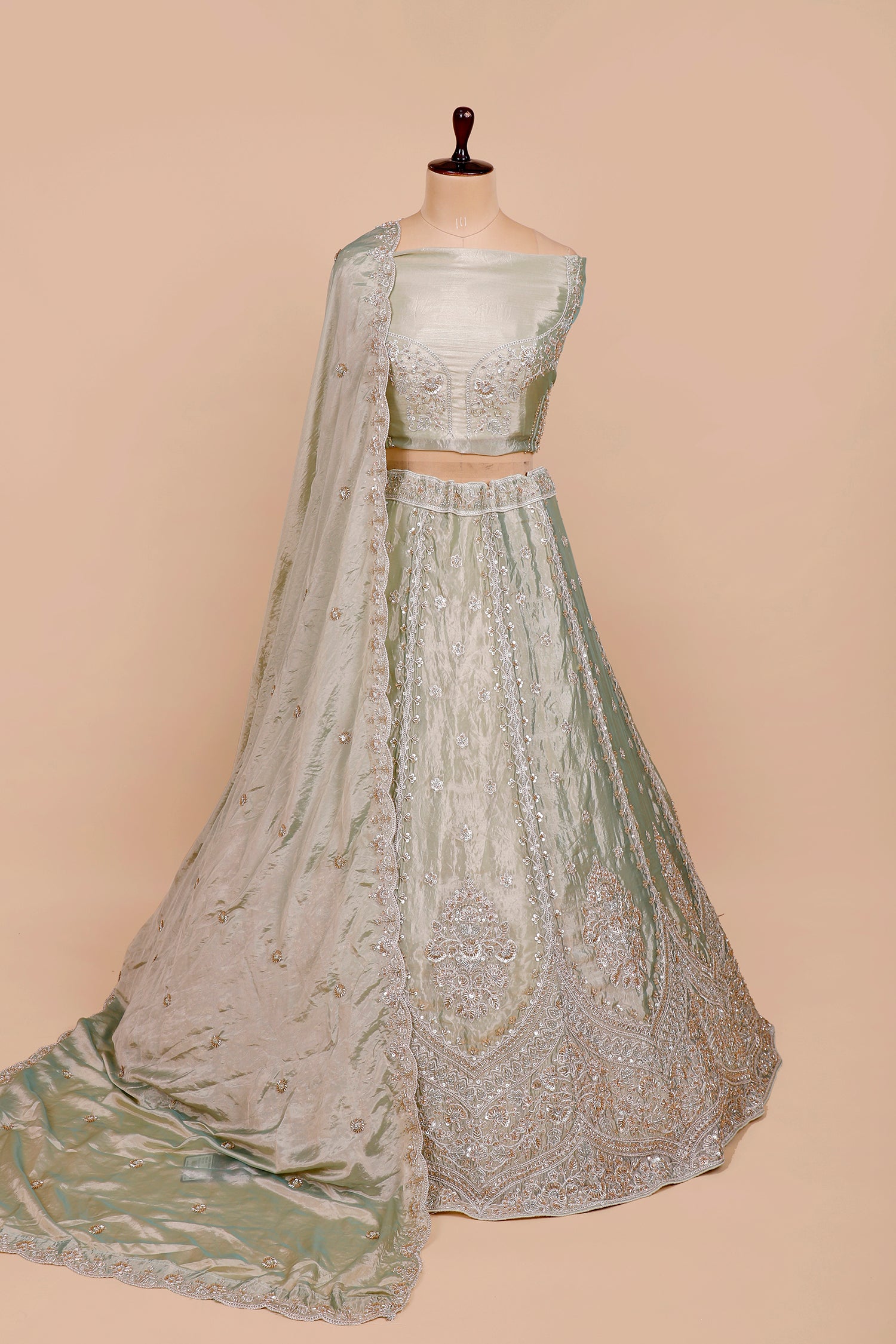 Ocean Green Barbari Hand Beaded Lehenga