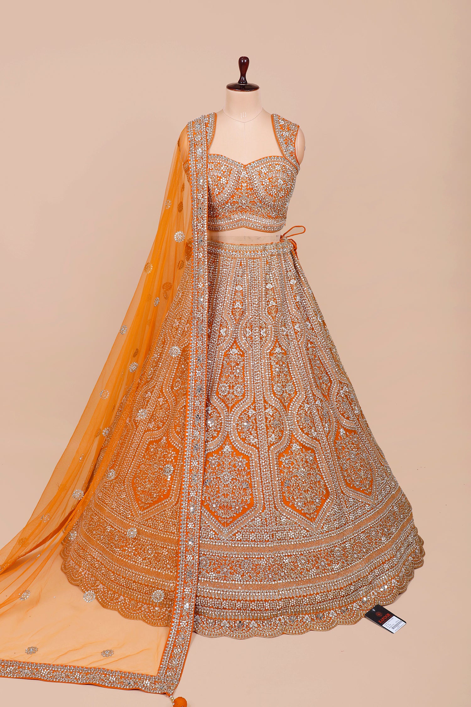 Vibrant Tangerine Orange Net Lehenga