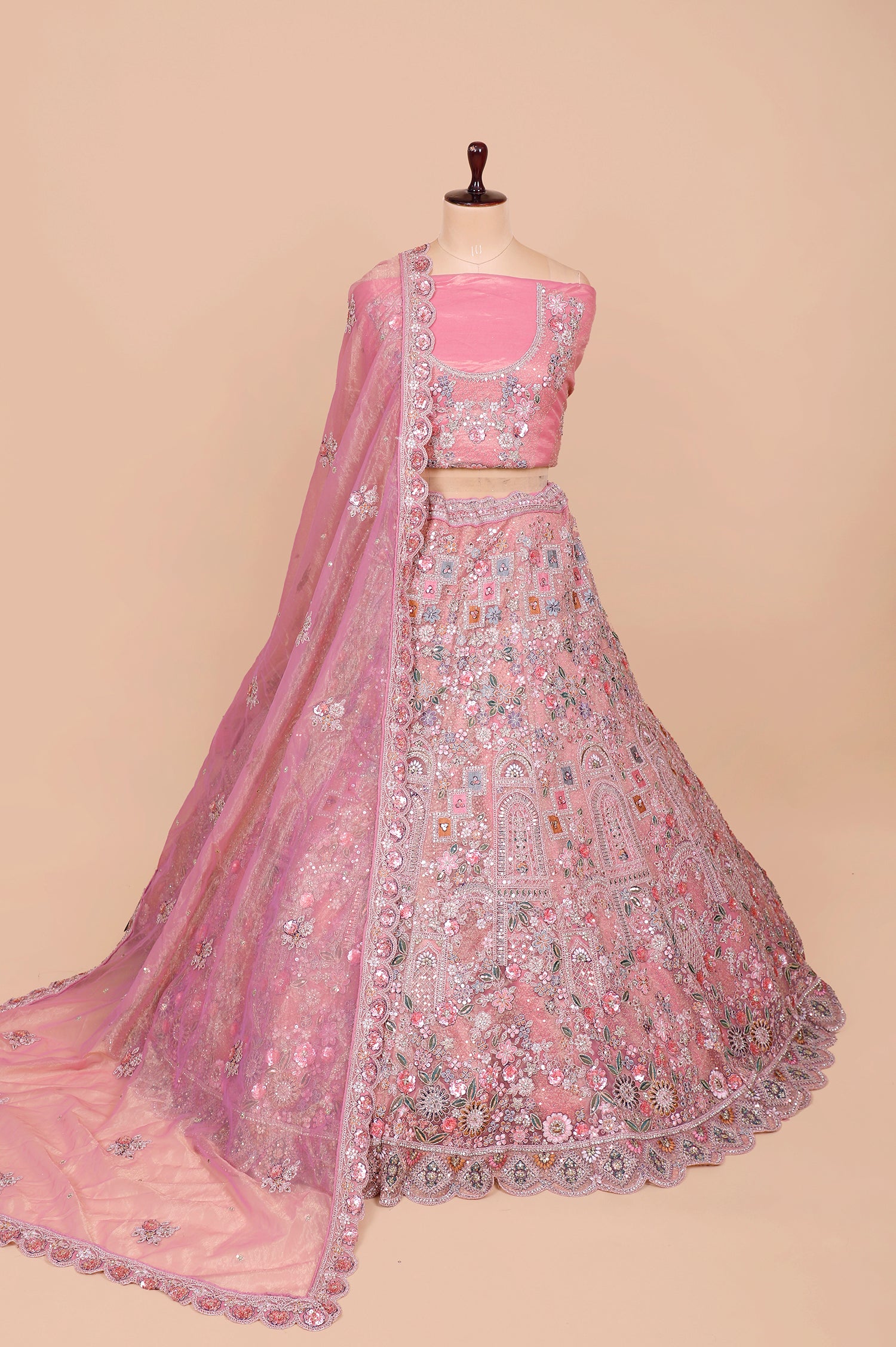 Pink Shimmer Lehenga With Multi-Thread