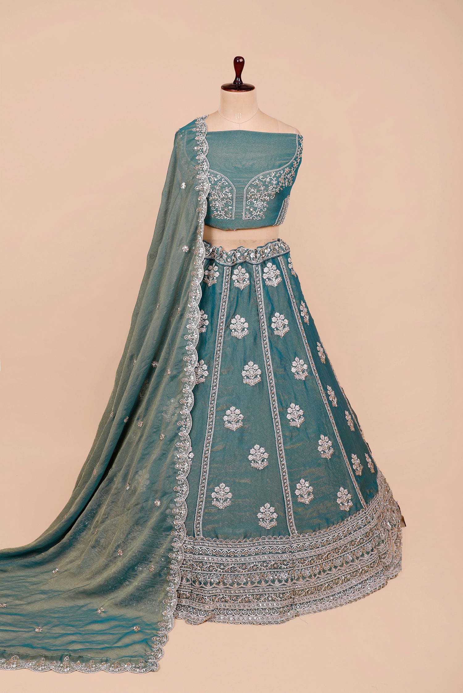 Oceanic Aura Rama Blue Shimmer Lehenga