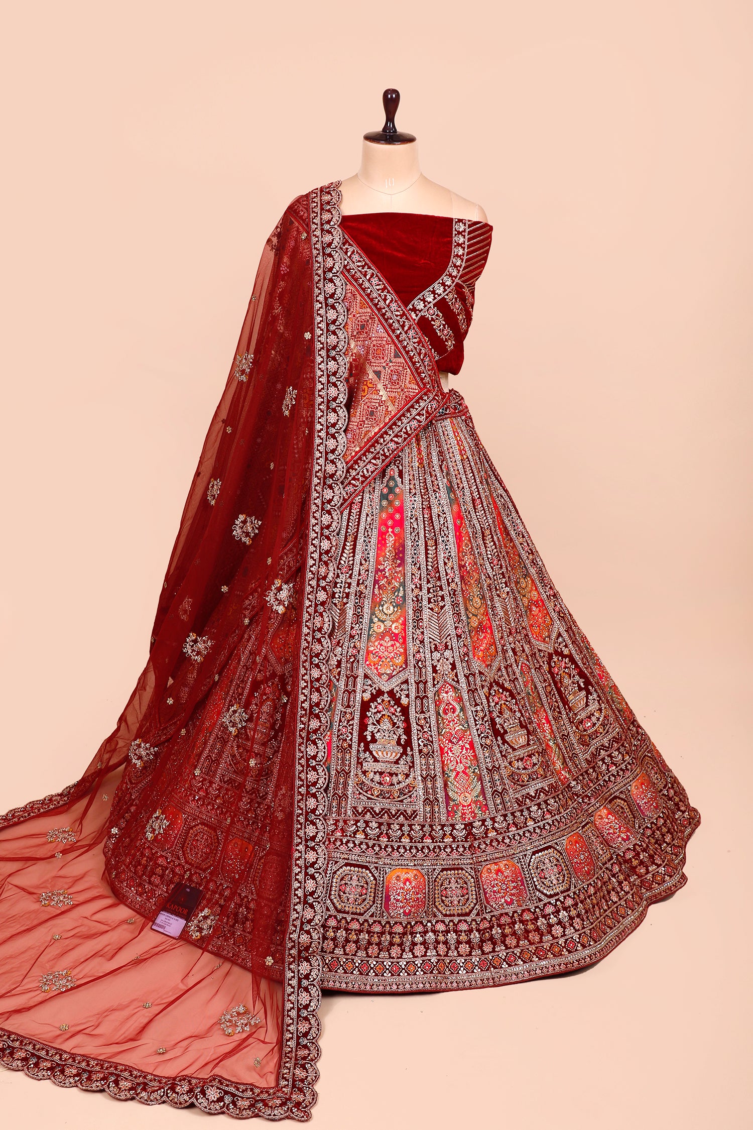 Regal Multi-Color Velvet Bridal Lehenga