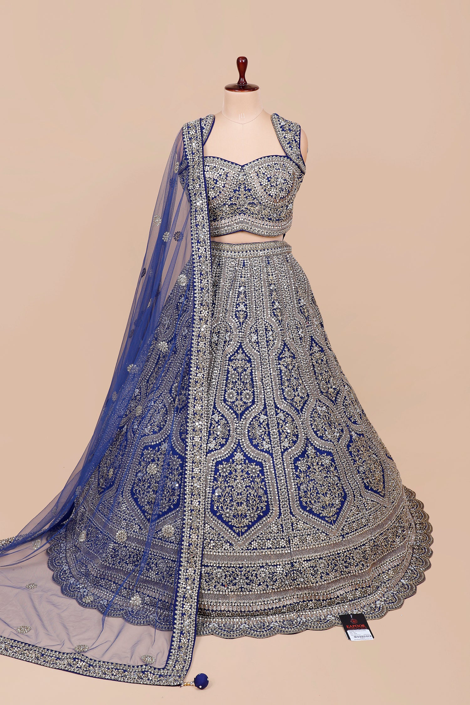Royal Blue Net Lehenga With Mirror Jarkan And Fine Thread