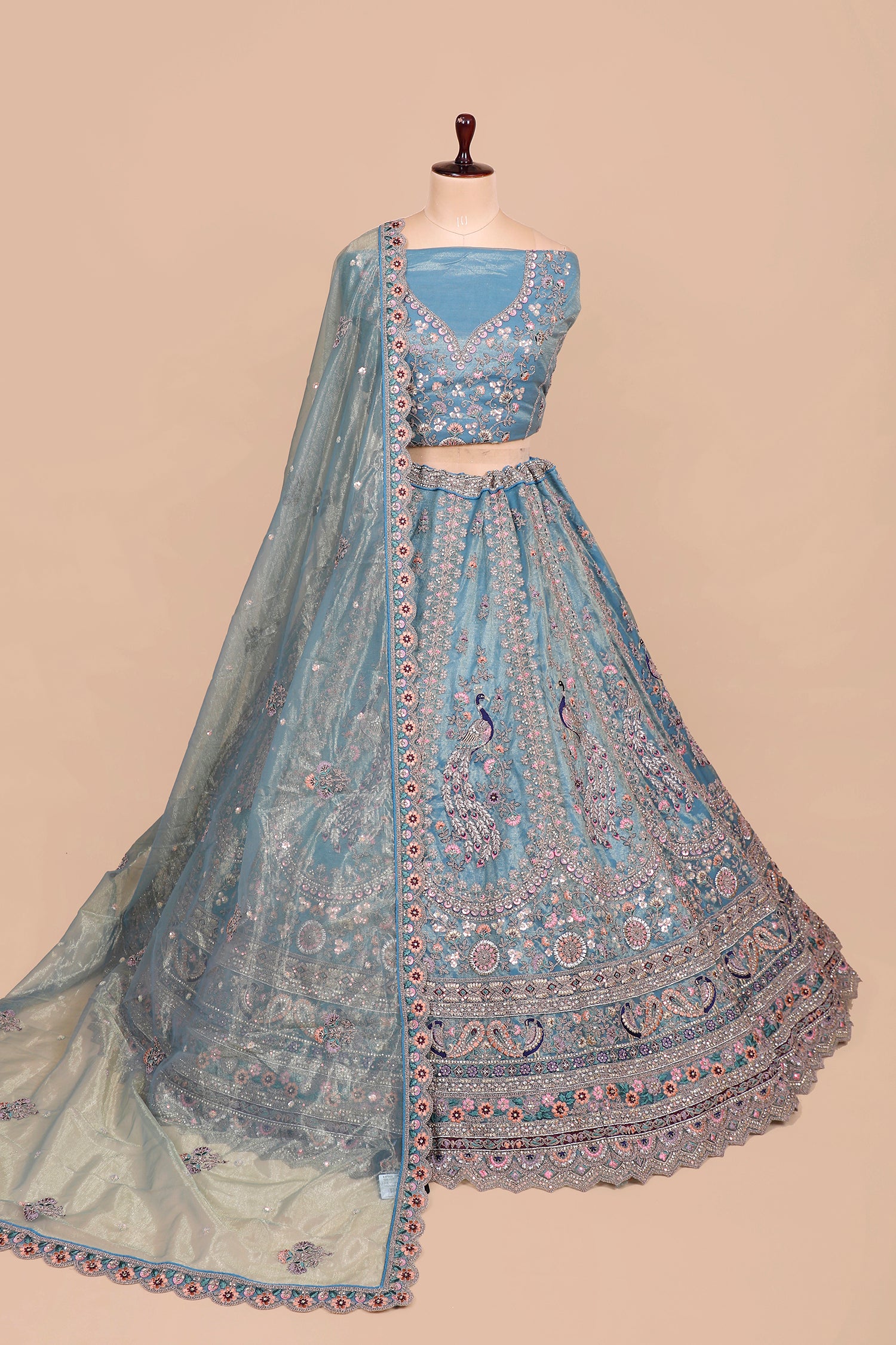 Rama Blue Shimmer Lehenga With Exquisite Multi-Thread Jarkan
