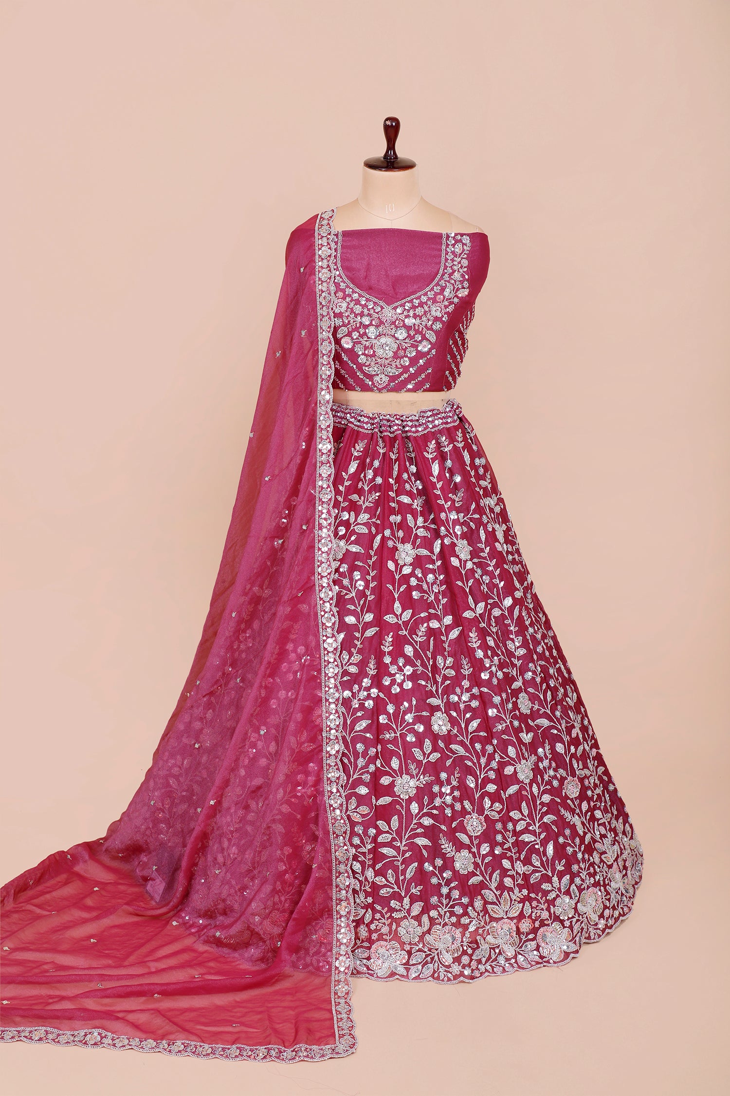 Red-Purple Shimmer Lehenga With Sequins