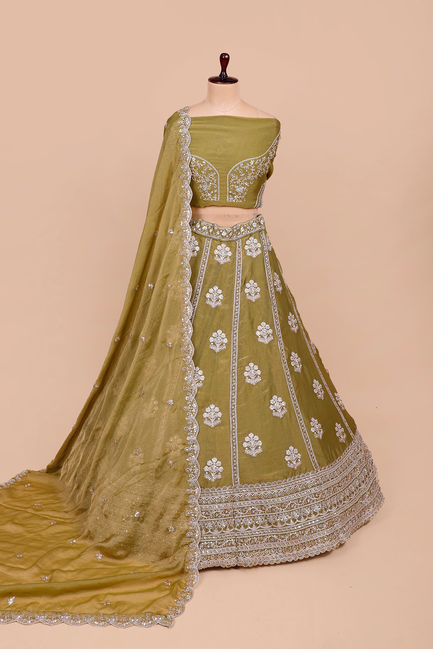 Emerald Green Shimmer Hand Beaded Lehenga