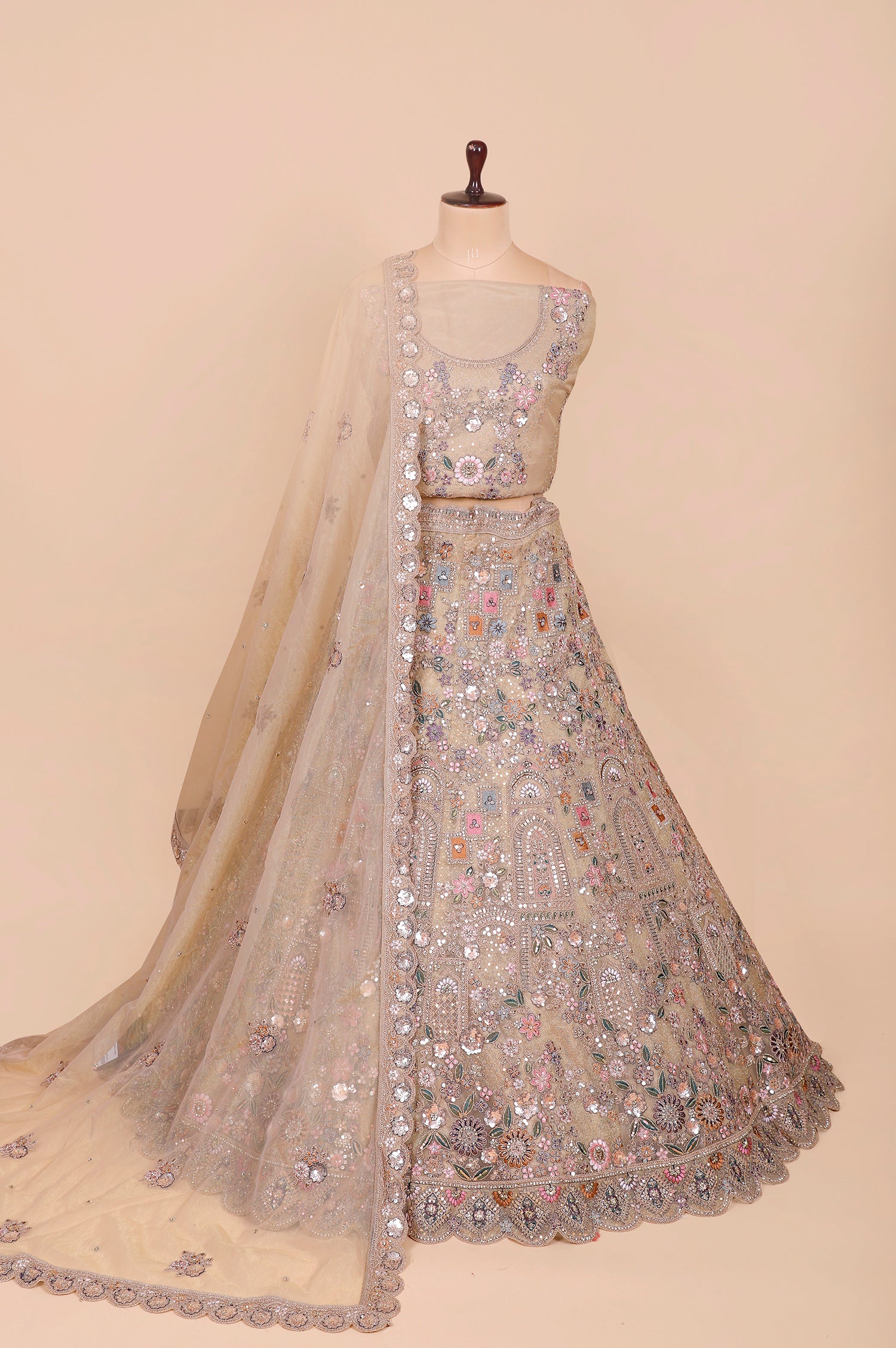 Chikoo Shimmer Lehenga With Embroiderry