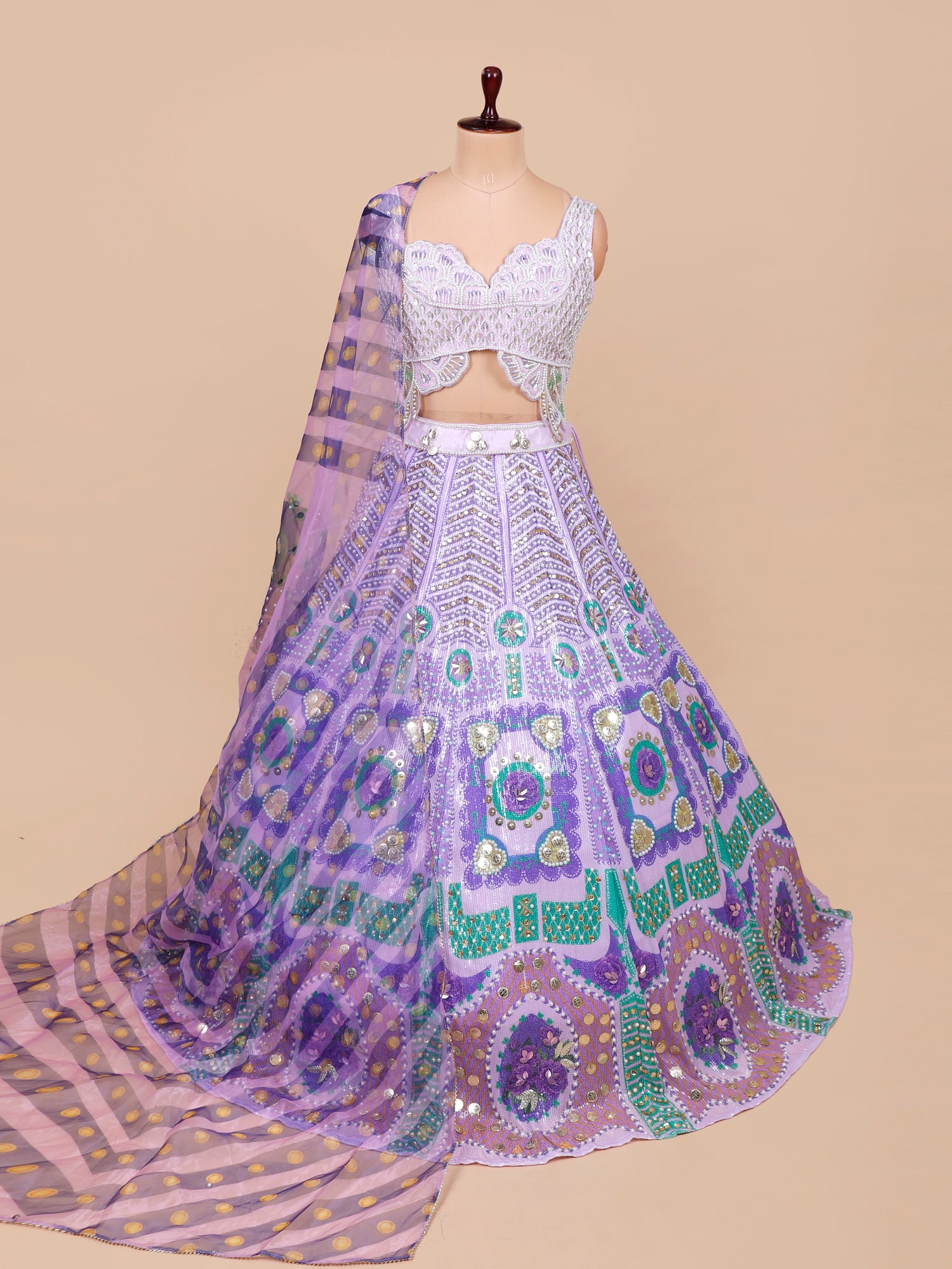 Lavender Elegance Handcrafted Pearl Lehenga