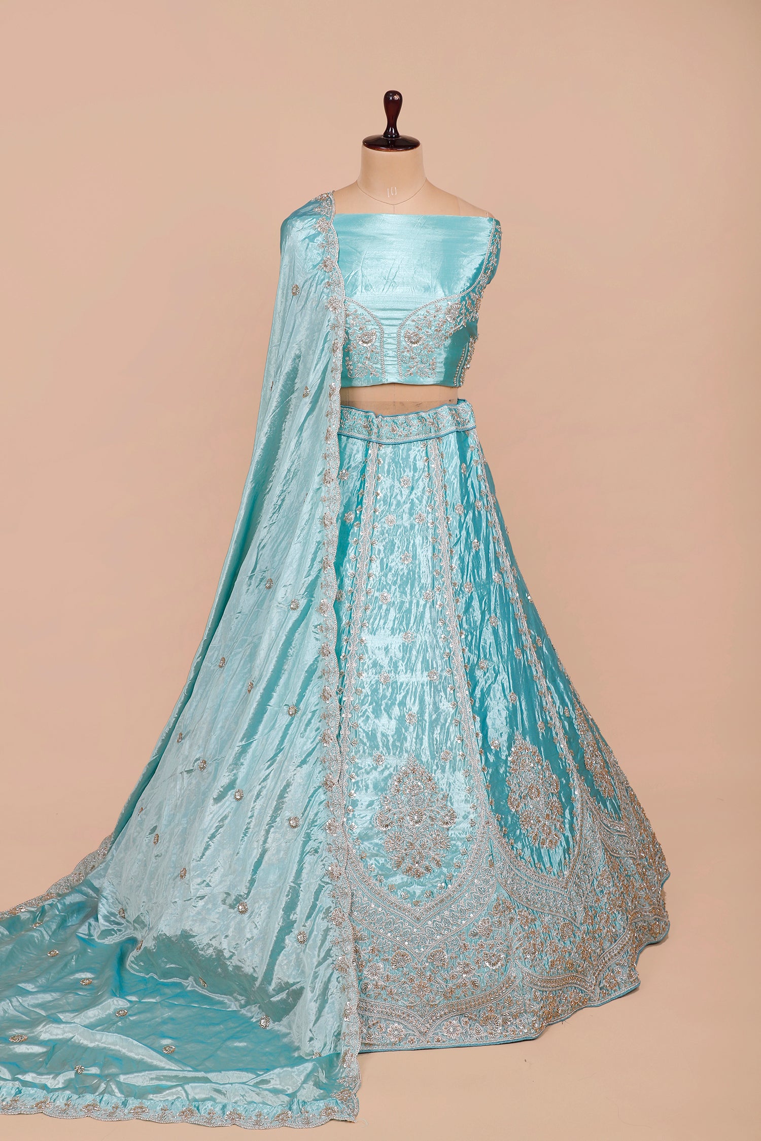 Hand Beaded Rama Blue Lehenga