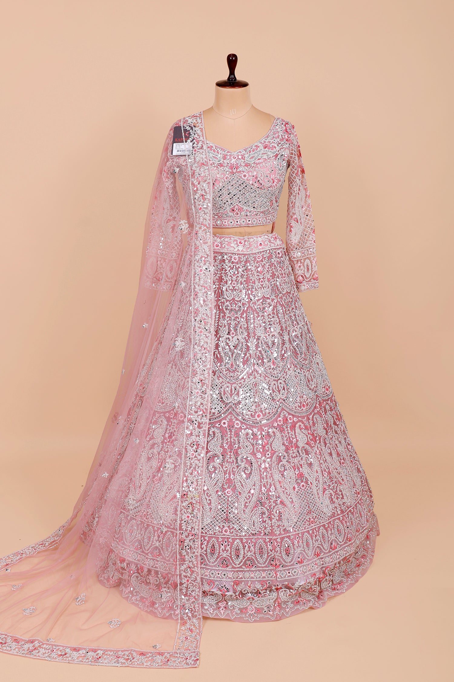 Baby Pink Heavy Net Embroidered Crop Top