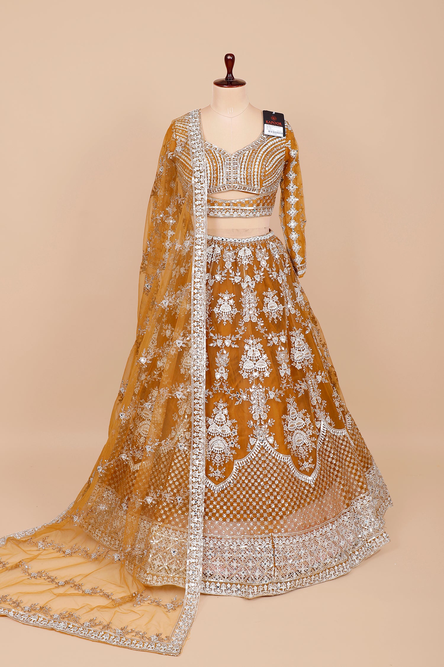 Mustard Net Embroidered Crop Top With Sequins Work