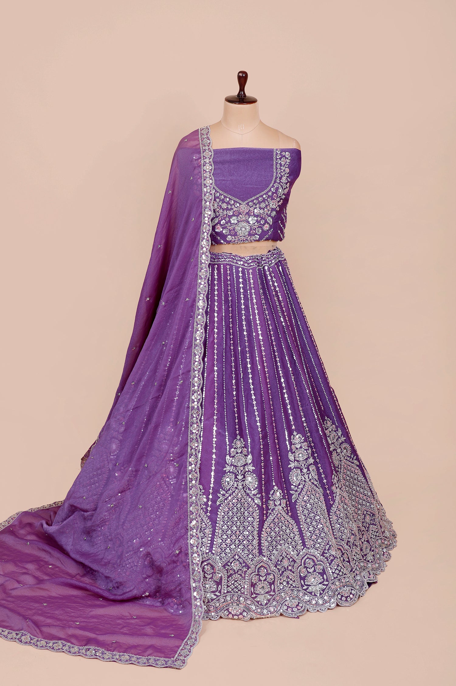 Purple Shimmer Lehenga With Beads