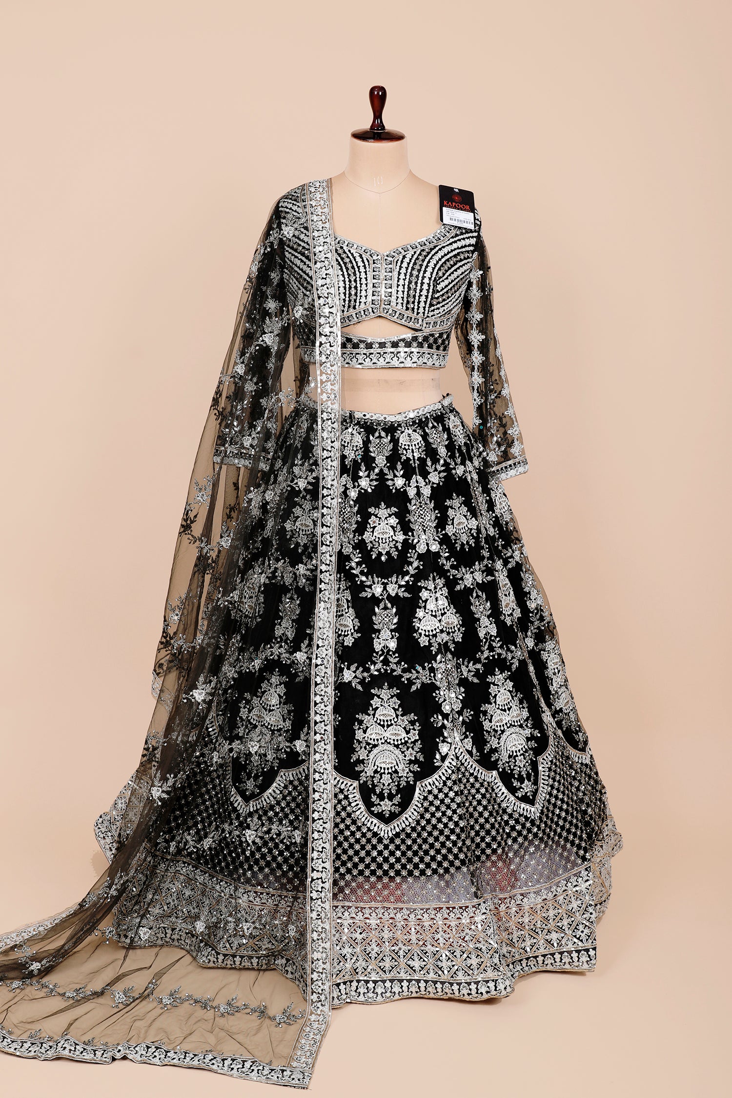 Black Net Embroidered Crop Top With Threads