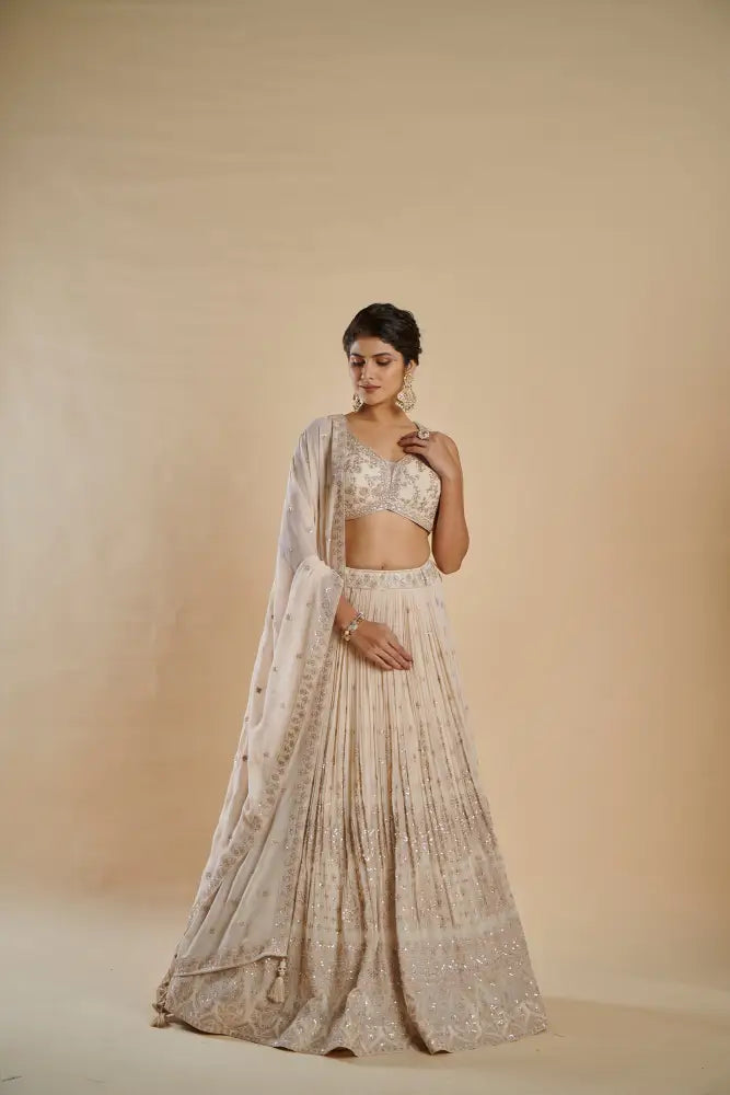 White Crepe Silk White Lehenga With Beautiful Handwork And Embroidery Lehenga