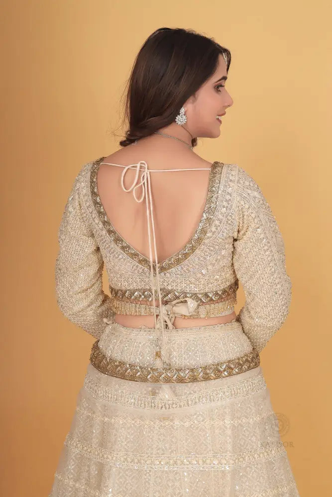White Exclusive Stone Work Party Wear Saree With Readymade Blouse