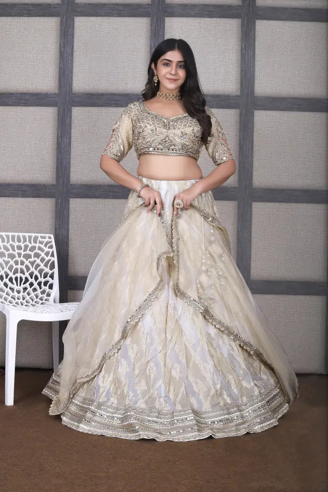 White Gold Lehenga With Exclusive Handwork