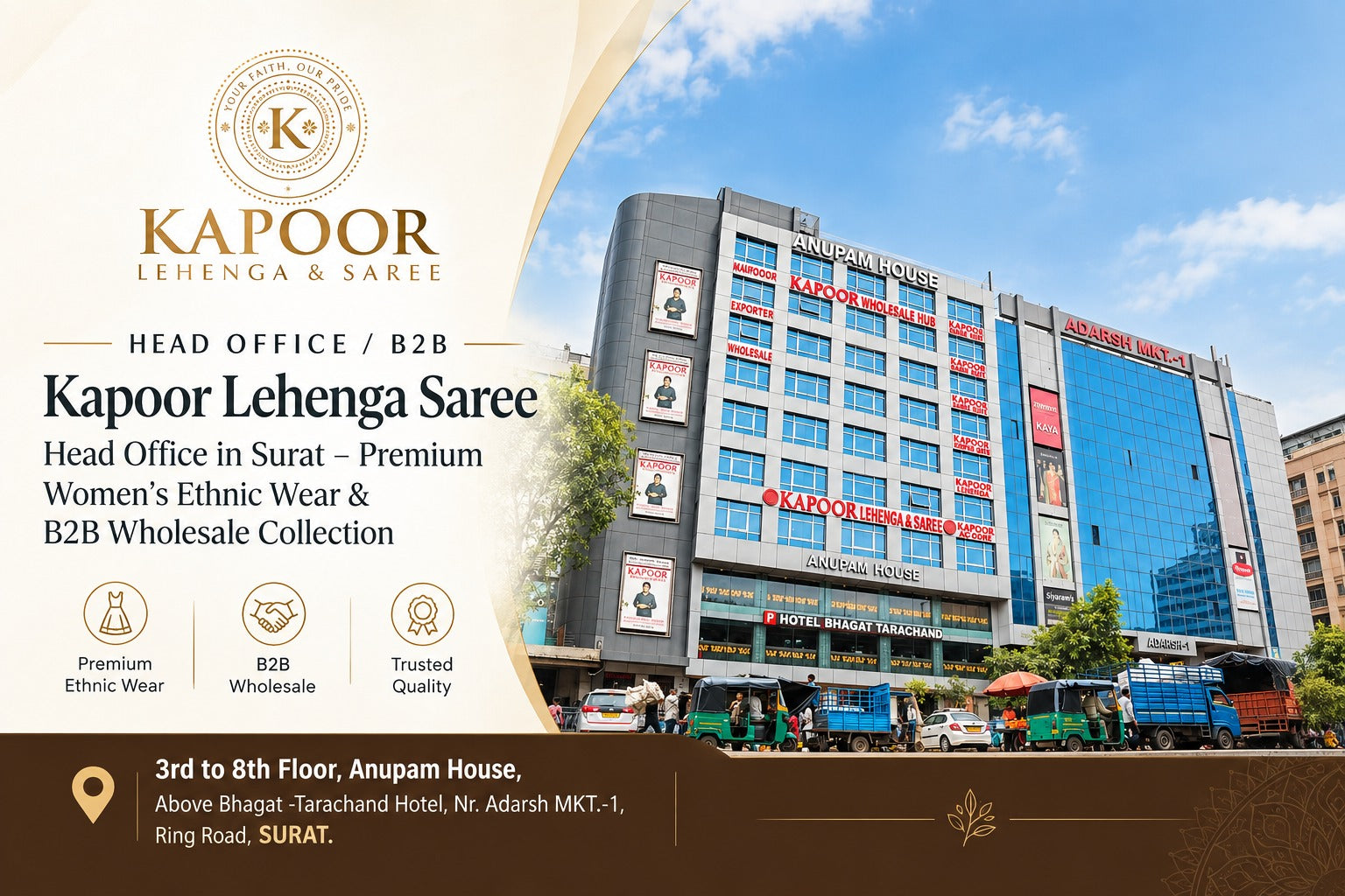Kapoor Lehenga Saree Head Office in Surat – Premium Women’s Ethnic Wear &amp; B2B Wholesale Collection
